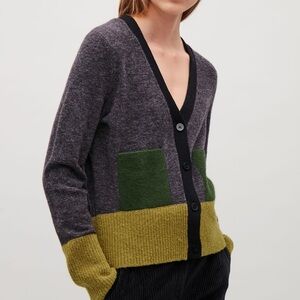 COS Gray and Green Colorblock Cardigan